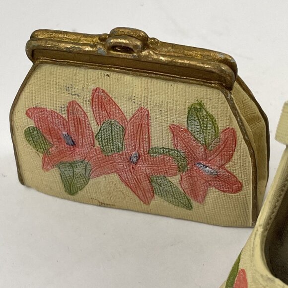 Vintage Miniature Ceramic 3” Shoe And Purse High Heels Floral Lot Of 2 - Picture 3 of 4